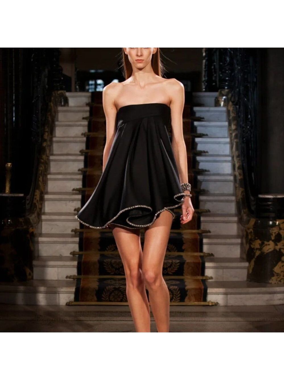 Jay Ahr black strapless chain trim babydoll dress - Picture 2 of 12